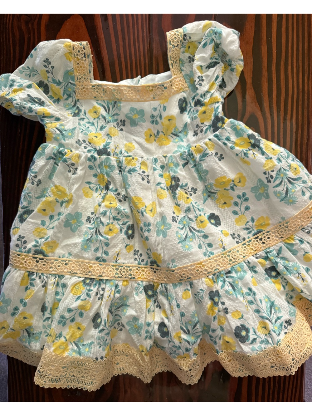 Joie Yellow & Teal Floral Lace-Trim Girls Dress Top